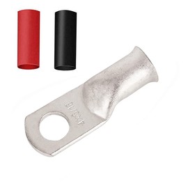 Terminales de alambre de cobre estañado de 4 x 5/16, 12 terminales de anillo tubular de 4 AWG de 5/16 pulgadas con 12 tubos termorretráctiles para audio marino de barco