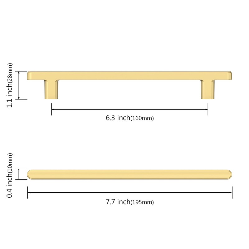 Asidrama 2244 10 Pack 6.3 Inch(160mm) Brushed Gold Kitchen Cabinet