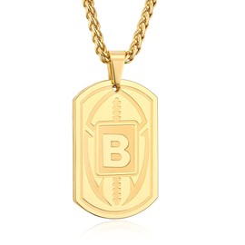 Fervia Football Initial Necklacefor Men Boys Kids Teen Dog Tag Stainless Steel Gold Letter Pendant Sport Football Athletes Jewelry Gifts for Men Boyfriend with 22+2 Inches Stainless Steel Chain(B)