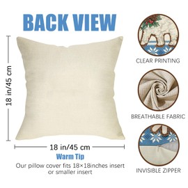 Fahrendom Blue Winter Decorative Throw Pillow Covers 18 x 18 Set of 4, Kniting Style Polar Bear Deer Snowflake Pine Tree Porch Patio Outdoor Pillowcase, Christmas Flower Sofa Cushion Case Home Decor