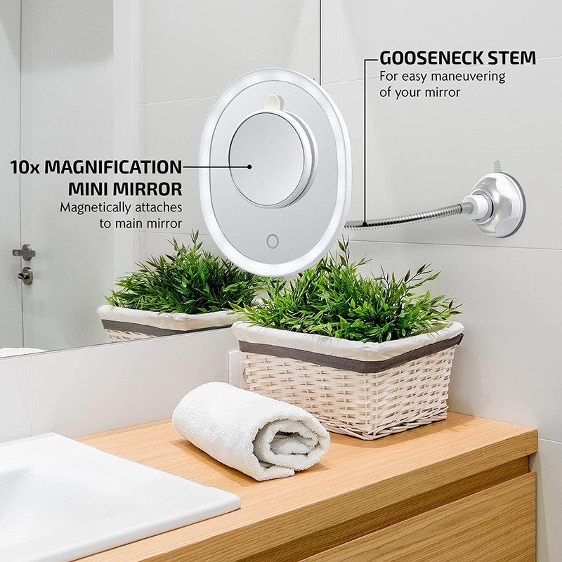 OVENTE 9'' Rechargeable Lighted Wall Mount Makeup Mirror for Bathroom