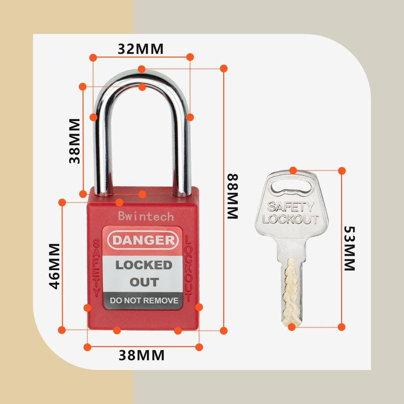 Bwintech 5 PCS 38MM Keyed Different Red Safety Padlock Lockout