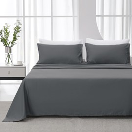 JELLYMONI Grey Sheet Set King Size - 4 Pieces Soft and Breathable Lyocell Cotton Blend Bed Sheets，Luxury Eucalyptus Bedding Set with Deep Pocket