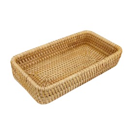 Handwoven Vietnamese Rattan Tray Snack Display Tray Set Versatile and Stylish for Home Organization and Snack Display Small Medium Large 3 Piece Multifunctional Rectangular Baskets(38 * 23 * 4)