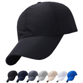 M2Ma Men's Running Cap, Washable, Quick Drying, Mesh Cap, Comfortable, Breathable, Sports Cap, UV Protection Hat, Black
