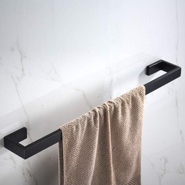JunSun Matte Black Bath Towel Bar 24 Inch Bathroom Towel Rack Hand Towel Holder Modern Home Decor Towel Rod Bathroom Accessories Black Towel Hanger Towel Rail Towel Shelf Black Towel Bars Wall Mounted