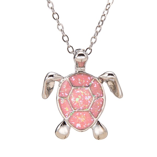 kelistom Sea Turtle Pendant Necklace for Women Men Girls Boys, Silver Plated Link Chain Animal Jewlery (Pink)