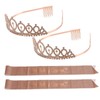 2 Sets Bridal Sash Rhinestone Tiara Kit Shiny Rose Gold