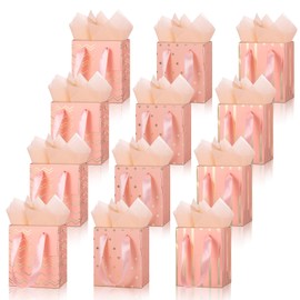 Tenare 12 Pcs Small Gift Bags Mini Metallic Paper Bag with Handle Tissue Paper for Graduation Father 's Day 4th of July Party Favor Supplies(7 x 4 x 9 Inch,Orange Pink Gold)