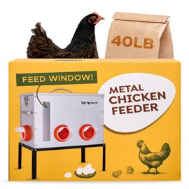 40 lb Metal Chicken Feeder, Chicken Feeders No Waste - Poultry Feeder with Feed Window, Automatic, Silo-Style, Large Capacity; Rodent-Proof, Weatherproof for Outdoor Coop; for Pellets & Crumbles
