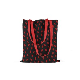 Le Jardin du Lin Printed Shopping Bag with Red Long Handles, Reusable Bag, Foldable, Fabric Bag, Size: 34 x 40 cm