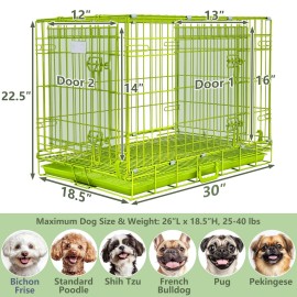 Homey Pet 30" Collapsible Portable Four Color Metal Wire Cute Dog Crate Cage Kennel Indoor - Green 30"