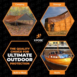 xpose safety 12' x 40' Brown/White Ultra Heavy Duty Tarp - 20 Mil Tarps Heavy Duty Waterproof 12x40 - Extra Large Tarp,Waterproof Tarp Cover Rain Camping,Tent Tarp,UV Protection,Reinforced Corners