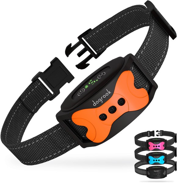 DogRook Anti-Barking Collar for Dogs, Rechargeable, Vibrating and No Electric Discharge, Suitable for Pets Weighing 3.5 to 50 kg, Orange