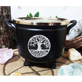 Brass Grated Tray Celtic Golden Tree of Life Imprinted Cauldron Incense Burner