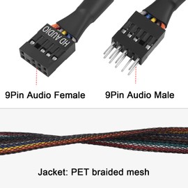 QIANRENON 9Pin HD Audio Motherboard Connector Cable 9Pin Male to Female ATX Front Audio Extension Cable，for HD Audio or AC97 Audio Chassis Cabling, 30cm/11.8in, 2Pcs