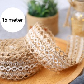 DAHI Jute Ribbon Lace Ribbon – Natural Hessian Ribbon for DIY Crafts Wedding Party Christmas Decoration