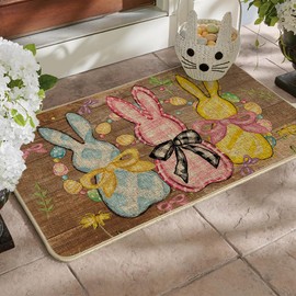 Artoid Mode Colorful Egg Beads Bow Tie Bunny Easter Doormat, Flower Wood Home Decor Low-Profile Switch Rug Door Mat Floor Mat for Indoor Outdoor 17x29 Inch DM086WD
