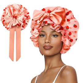 SeSe Code Double Layer Silk Bonnet for Haircare - Soft & Practical Sleeping cap with Elastic Tie Band for Curly & Natural Hair:_Peach Orange