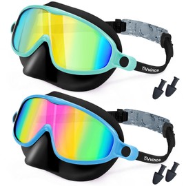 Vvinca Swimming Goggles with Nose Protection, Waterproof, for Children 3-15 Years, Set of 2, Wide Angle Diving Mask, Anti-Fog/UV Protection