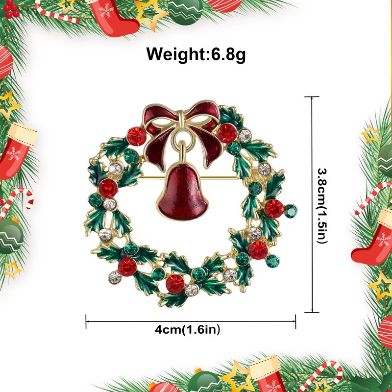 HAISWET Christmas Brooch for Women Green Wreath Brooch Pins with