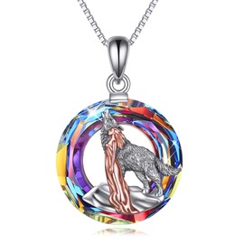 LUHE Wolf Necklace Gifts for Women Sterling Silver Crystal Viking Moon Wolf Pendant Necklace Jewelry Christmas Birthday Gifts