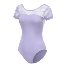 Lanbodance Women's Short Sleeve Ballet Leotard Gymnastics Dance Adult leotard Bodysuit, Lilac Lace, Medium