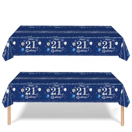 yayafunfun 2Pcs 21st Table Cloth Navy Blue, 21st Birthday Table Decoration,Happy Birthday Tablecloth for Men Women,137 * 274cm Plastic Tablecloths Table Cover for Him Her Birthday Dinnerware Supplies