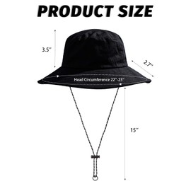 Gvhntk Waterproof Bucket Rain Hat with Chin Strap Quick Dry Outdoor Bucket Hats for UV Protection Packable Boonie Sun Hat for Men Women Black