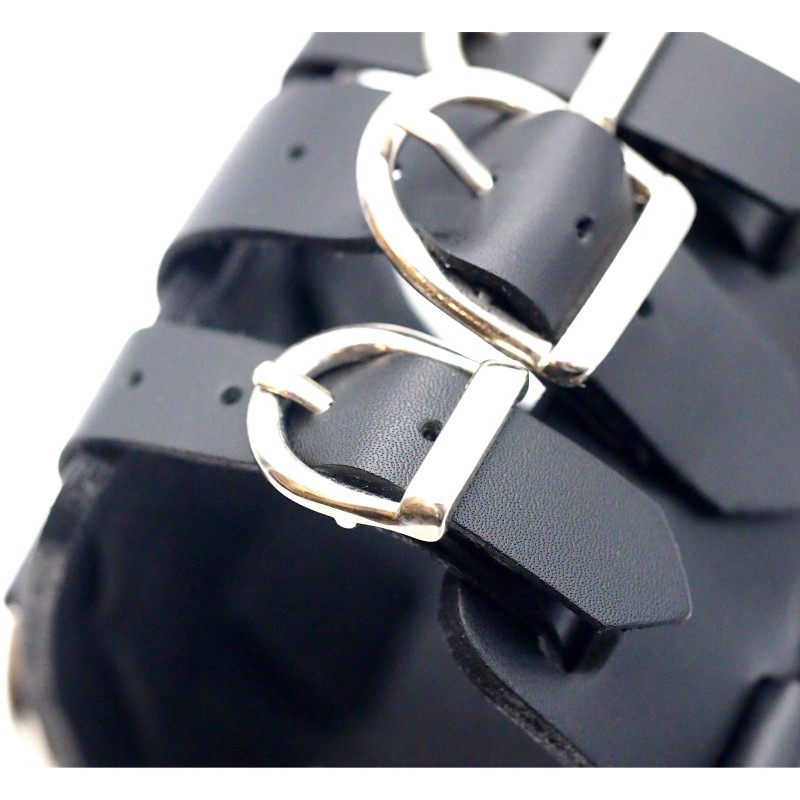 FindingKing Wide Black Leather Tri Clasp Cuff Wrist Watch Band