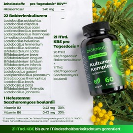 Biocreative Culture Complex without Inulin - 21 Billion CFU, 23 Strains, with Acacia Fibre, Bacterial Cultures, Bifidobacteria, Lactobacillus, Vitamin B2 & B6, Vegan, 60 Capsules