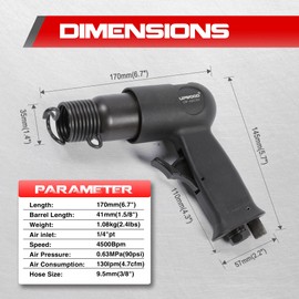 UW-AH150 Short Barrel Air Hammer Kit with Quick Change Retainer and 4 Chisels, 1-5/8 Inch Stroke, 4500 BPM, Light weight