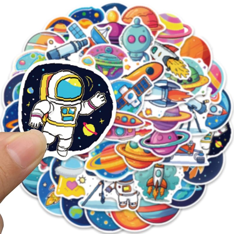 Calkkrer Pack of 50 Astronaut Space Stickers, Waterproof Vinyl Planet