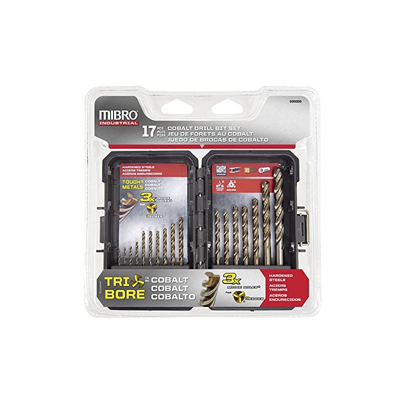 Mibro 492261 (17-Piece) Cobalt Steel Tri-Bore Drill Bit Set with