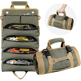 Tool Roll Bag, Roll Up Tool Bag Small Tool Bag with Detachable Pouches, Heavy Duty Roll Up Tool Bag Organizer, Tool Storage Kit for Mechanic & Electrician, Gifts for Men