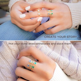 Blue Aquamarine Rings, 18K Gold Rings for Women Teen Girls That Don't Tarnish - Real 925 Sterling Silver Rings, Stackable, Chunky, Dainty March Birthstone Gifts (Anillos Para Mujer, Square - Size 6)