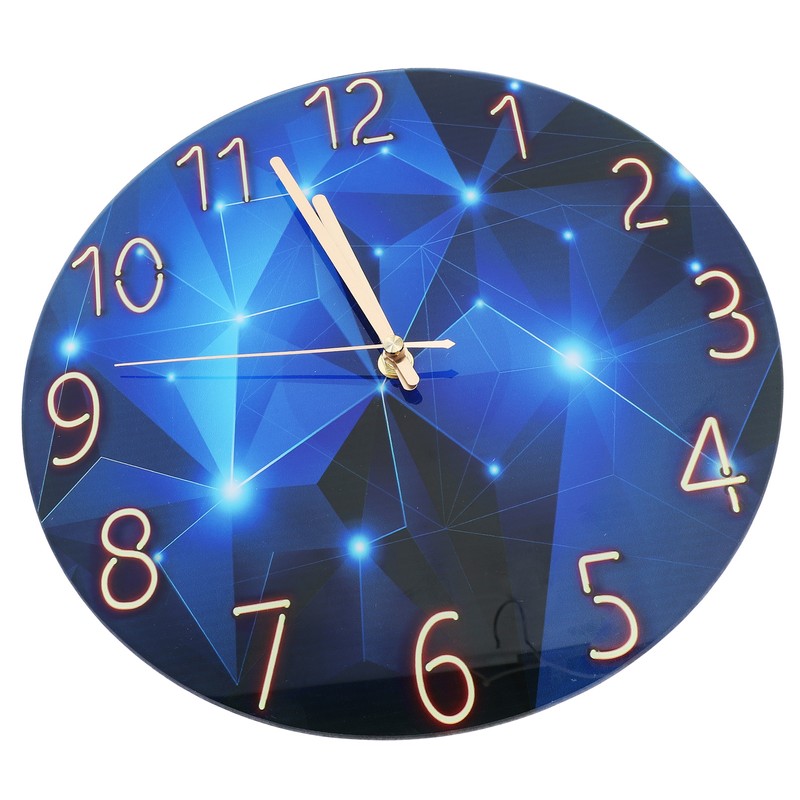 30cm Glass Blue Wall Clock for Living Room Decor Silent