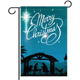 Merry Christmas Jesus Burlap Garden Flag Double Sided Garden Outdoor Yard Flag Seasonal Happy Holiday Decorative Flag Religious Inspired Nativity Flag for Christmas Decor (11.81 x 17.72 Inch)