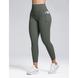 Sogetdo Women's Butt Lifting Leggings with Pockets High Waisted Seamless Capri Buttery Soft Workout Yoga Pants Tummy Control S805-Dark Olive-M