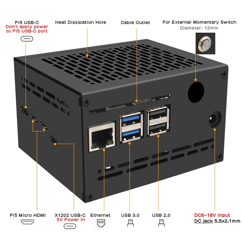 Geekworm X1202-C1 Metal Case for Raspberry Pi 5 & X1202
