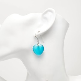 Handgemachte natürliche Edelstein Herzform Sterling Silber Tropfen Ohrringe - Geschenkideen für Frauen und Mädchen (Blaues Katzenauge)