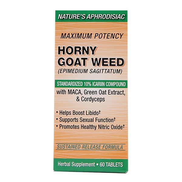 NATURE'S APHRODISIAC Horny Goat Weed 60tabs Vigor Libido Energia Sexual Vitalidad Sabor Sin Sabor