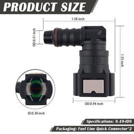 2PCS Fuel Line Connector,Elbow 90° Fuel Line Quick Connect 9.49-ID8 with Gasket Design for Quick Connection of Oil Pump/Fuels Lines,Professional Quicks Connect Fuels Lines Fittings