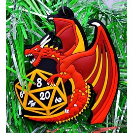 Dungeons and Dragons Orange Dragon with Dice Ornament (D32)