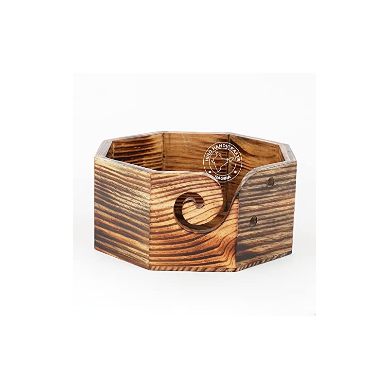 Hind Handicrafts Handmade Antique Wood Yarn Storage Box Solid Dark
