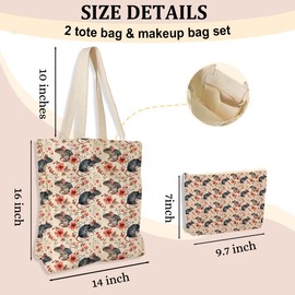 NGZS Cute Rat Gifts Rat Stuff Merch, 2pcs Cosmetic Bag Canvas Tote Bag for Women Set, Shopping Beach Grocery Canvas Tote, Birthday Christmas Friendship Gifts for Friends Animal Lovers Girls Female