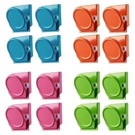 AIMALL 16PCS Strong Magnetic Clips, 1.38 x 1.18 Inch Metal Clamp Hooks for Fridge, Whiteboard, Office, and Classroom, Multi-Coloured Durable Note and Photo Holders