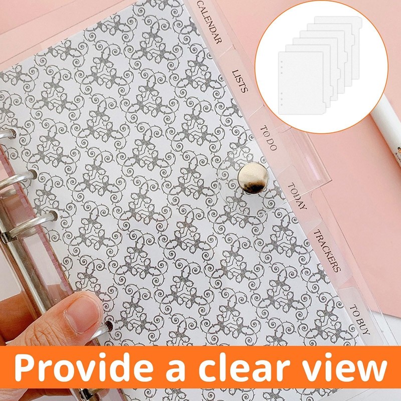 A5 Dividers,6 PCS Binder Dividers with 6 Holes,Clear Folder Divider,A5