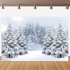 Yeele 7x5ft Winter Wonderland Backdrop Glitter Snowy Forest Landscape Photography Background Winter Snow Natural Scenery Christmas Party Decoration Banner Photo Props