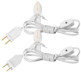 GANGZHIZI 2 Pack Christmas C7 Accessory Cord with Light Bulb, E12 Light Socket Cord with On/Off Switch Plug, C7 Candelabra Light Bulbs for Christmas Village House, Pumpkin Lights, Holiday Decorations